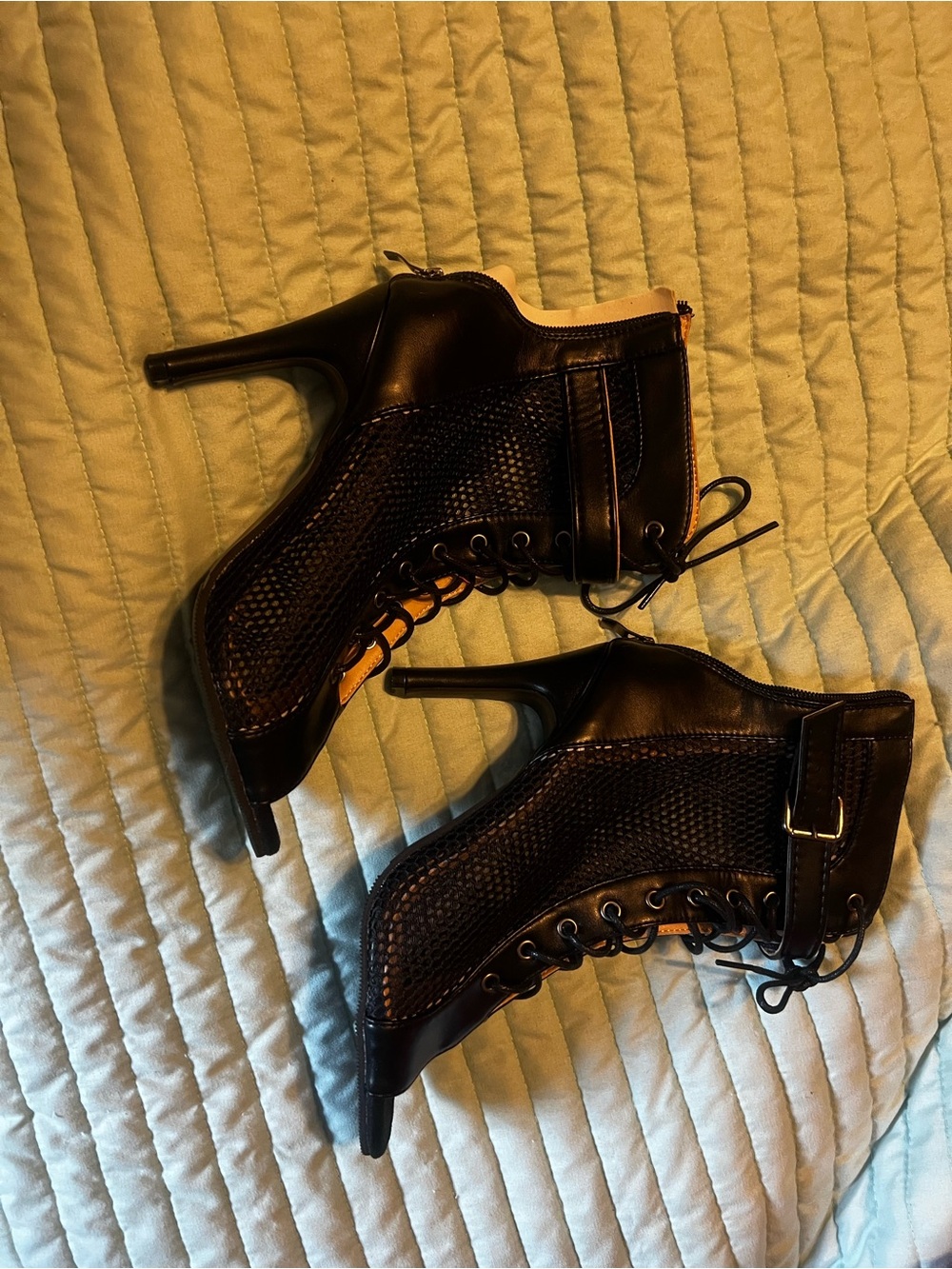 Women's Black Lace-Up High Heel Ankle Boots